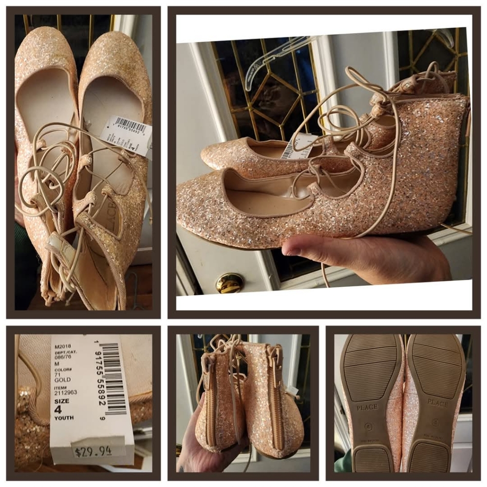 (GIRLS) NWT Girls Youth 4  Gold Shoes: children's place